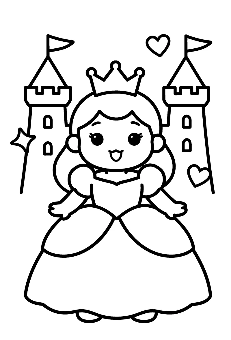 Princess and Castle coloring page preview