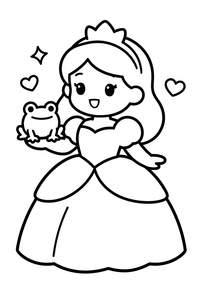 Princess and Frog coloring page preview