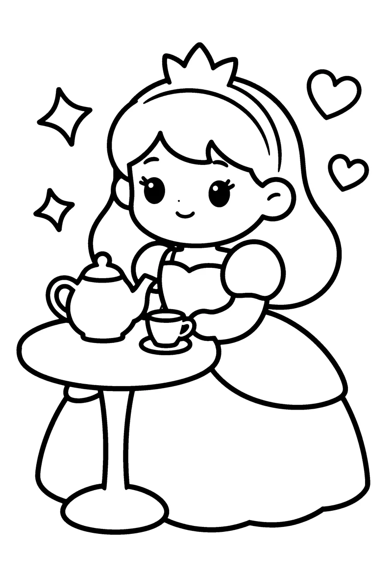 Princess Tea Party coloring page preview