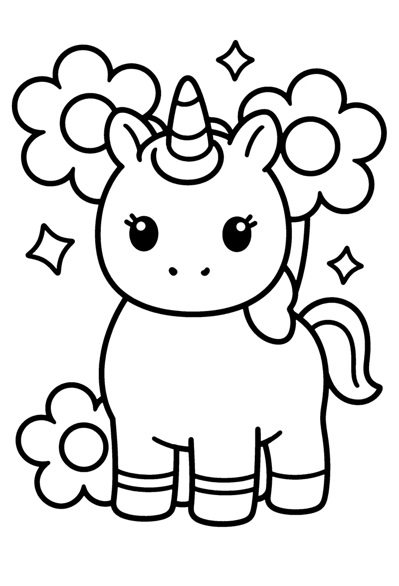 Unicorn in Flowers coloring page preview