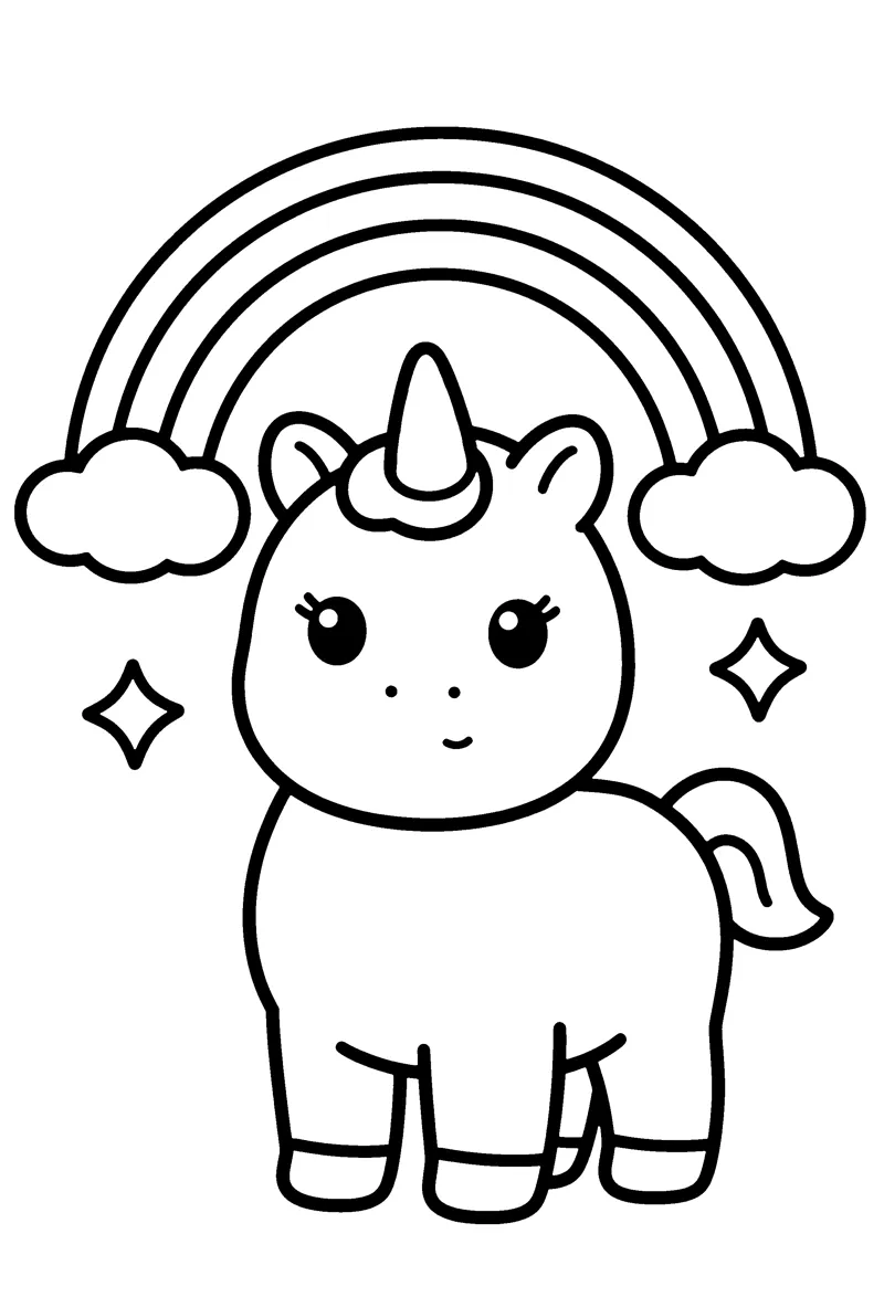 Unicorn and Rainbow coloring page preview