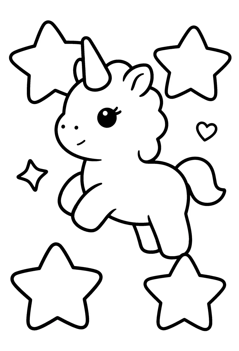 Unicorn and Stars coloring page preview
